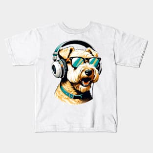 Soft Coated Wheaten Terrier Smiling DJ with Headphones and Sunglasses Kids T-Shirt